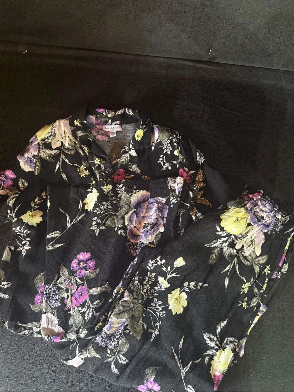 love, Fire Black Floral Matching Set with Purple & Yellow Blooms